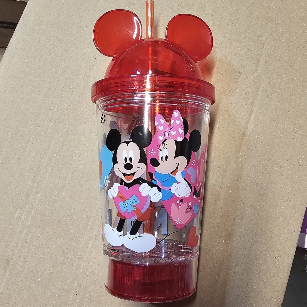 Kcare Disney Red‎ Minnie & Mickey Ear-Topped Plastic Tumbler with Straw